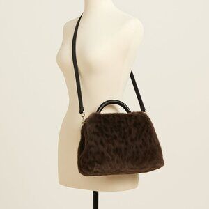 J. McLaughlin Fiona Faux Fur Handbag in Leopard Leather Strap Gold Hardware